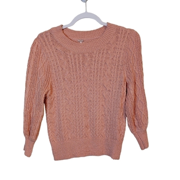𝅺FREE PEOPLE LADIES 3/4 SLEEVE CABLE KNIT SWEATER- XS - Picture 1 of 4